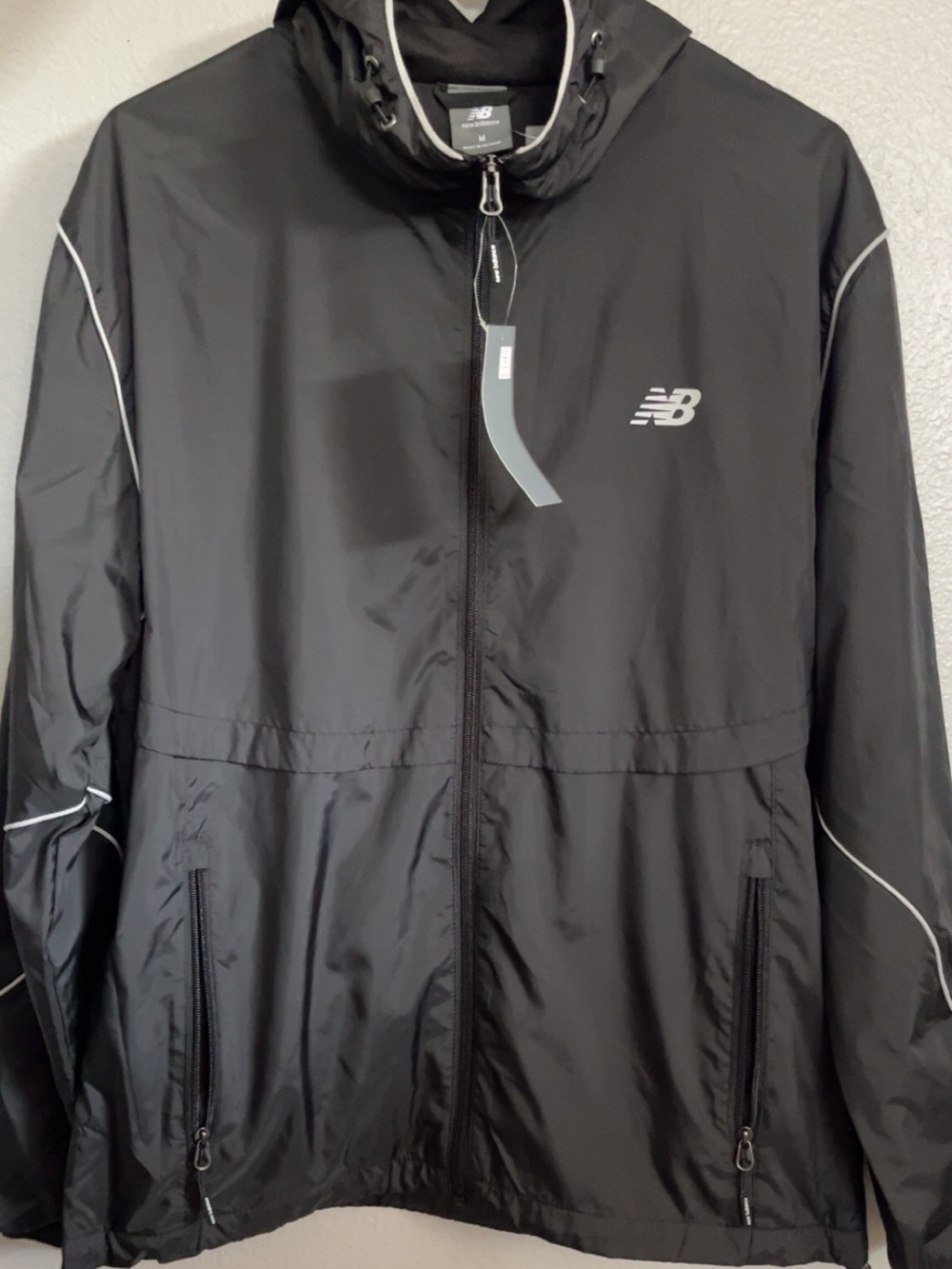 New Balance Black Hooded Windbreaker with Reflective Trim